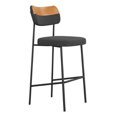 Banqueta Alta Cozinha Lila Estofada Com Encosto Couríssimo Whisky Linho Grafite - Desk Design