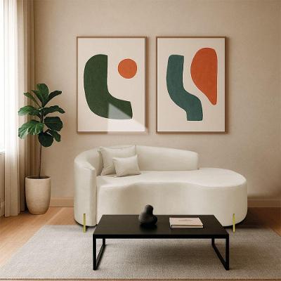 Divã Recamier Curvo Sala De Estar Recepção Inglaterra 200cm Pés Metal Dourado Lado Direito Linho Cor Bege