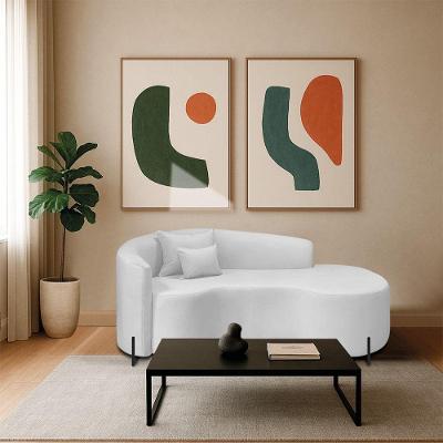 Divã Recamier Curvo Sala De Estar Recepção Inglaterra 180cm Pés Metal Preto Lado Direito Bouclé Cor Branco