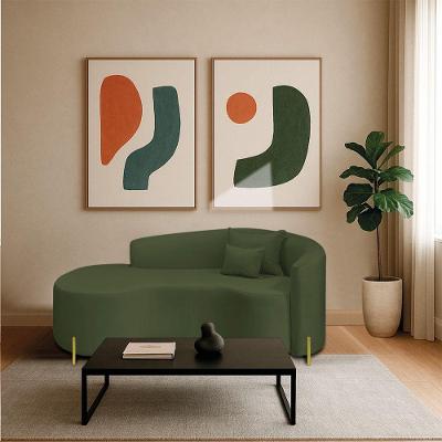 Divã Recamier Curvo Sala De Estar Recepção Inglaterra 200cm Pés Metal Dourado Lado Esquerdo Linho Cor Verde