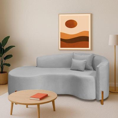 Divã Recamier Curvo Sala De Estar Recepção Inglaterra 200cm Pés Madeira Lado Esquerdo Linho Cor Cinza Claro