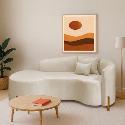 Divã Recamier Curvo Sala De Estar Recepção Inglaterra 200cm Pés Madeira Lado Esquerdo Linho Cor Bege