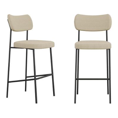 Kit 02 Banquetas Altas Para Cozinha Lila Estofada Com Encosto Linho Bege - Desk Design