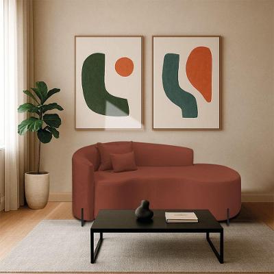 Divã Recamier Curvo Sala De Estar Recepção Inglaterra 180cm Pés Metal Preto Lado Direito Bouclé Cor Terracota