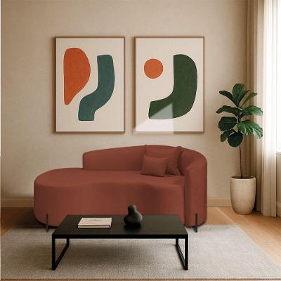 Divã Recamier Curvo Sala De Estar Recepção Inglaterra 180cm Pés Metal Preto Lado Esquerdo Bouclé Cor Terracota