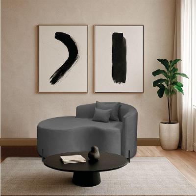 Divã Recamier Curvo Sala De Estar Recepção Inglaterra 150cm Pés Metal Dourado Lado Esquerdo Linho Cor Cinza Escuro