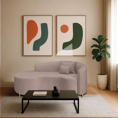 Divã Recamier Curvo Sala De Estar Recepção Inglaterra 200cm Pés Metal Dourado Lado Esquerdo Linho Cor Rosê