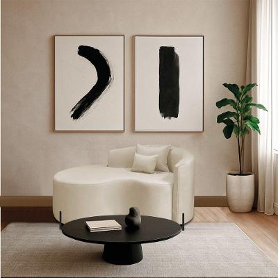 Divã Recamier Curvo Sala De Estar Recepção Inglaterra 150cm Pés Metal Preto Lado Esquerdo Linho Cor Bege