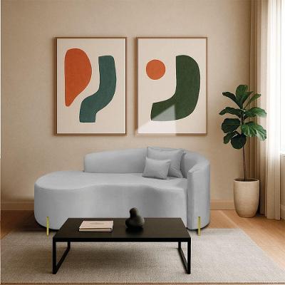 Divã Recamier Curvo Sala De Estar Recepção Inglaterra 200cm Pés Metal Dourado Lado Esquerdo Linho Cor Cinza Claro