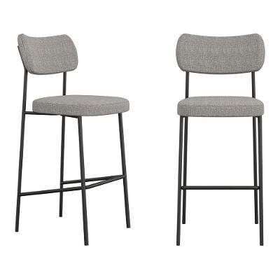 Kit 02 Banquetas Altas Para Cozinha Lila Estofada Com Encosto Linho Cinza - Desk Design