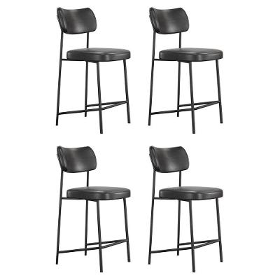Kit 04 Banquetas Médias Para Cozinha Lila Estofada Com Encosto Couríssimo Preto - Desk Design