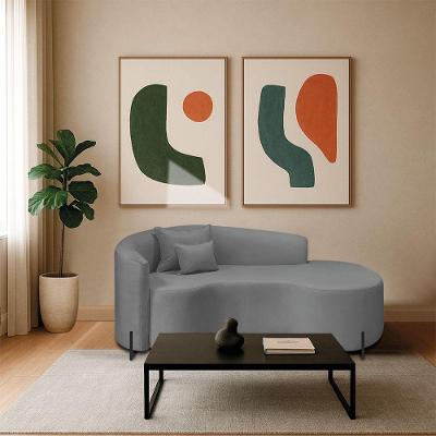 Divã Recamier Curvo Sala De Estar Recepção Inglaterra 200cm Pés Metal Preto Lado Direito Bouclé Cor