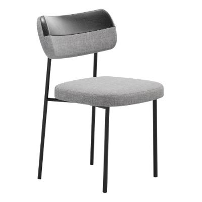 Cadeira Sala De Jantar Lila Com Encosto Couríssimo Preto Linho Cinza - Desk Design