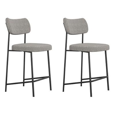 Kit 02 Banquetas Médias Para Cozinha Lila Estofada Com Encosto Linho Cinza - Desk Design