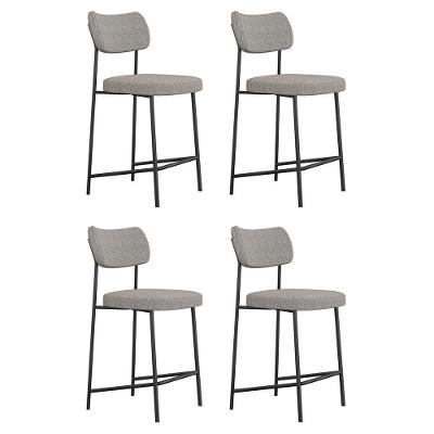 Kit 04 Banquetas Médias Para Cozinha Lila Estofada Com Encosto Linho Cinza - Desk Design