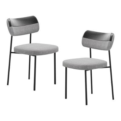 Kit 02 Cadeiras Sala De Jantar Lila Com Encosto Couríssimo Preto Linho Cinza - Desk Design