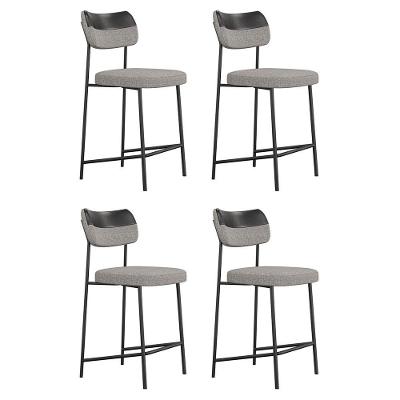 Kit 04 Banquetas Médias Cozinha Lila Com Encosto Couríssimo Preto Linho Cinza - Desk Design