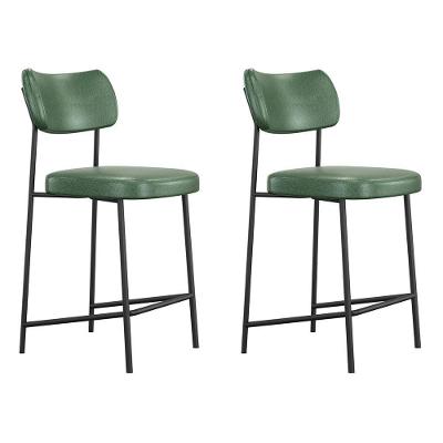 Kit 02 Banquetas Médias Para Cozinha Lila Estofada Com Encosto Couríssimo Verde - Desk Design