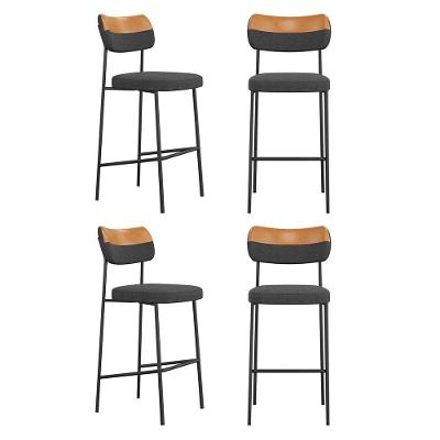 Kit 04 Banquetas Altas Cozinha Lila Estofada Com Encosto Couríssimo Whisky Linho Grafite - Desk Design