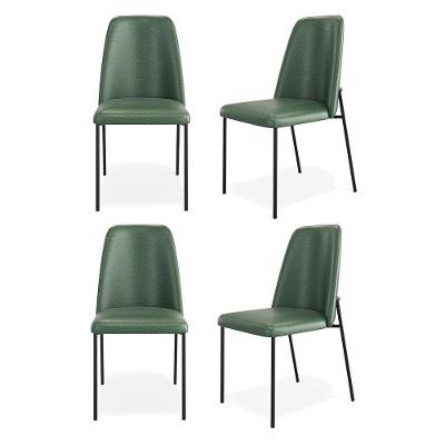 Kit 04 Cadeiras Sala De Jantar Lior Com Encosto Estofado Base Preta Couríssimo Verde - Desk Design