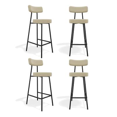 Kit 04 Banquetas Alta Cozinha Kobe Estofada Com Encosto Linho Bege - Desk Design