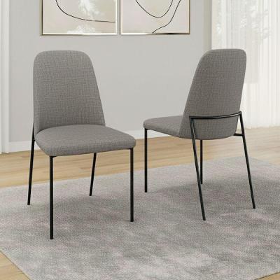 Kit 02 Cadeiras Sala De Jantar Lior Com Encosto Estofado Base Preta Linho Cinza - Desk Design