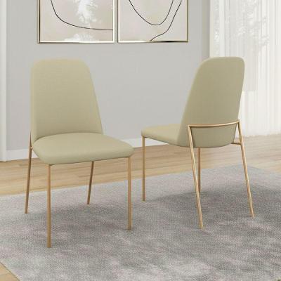 Kit 02 Cadeiras Sala De Jantar Lior Com Encosto Estofado Base Dourada Linho Bege - Desk Design
