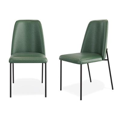 Kit 02 Cadeiras Sala De Jantar Lior Com Encosto Estofado Base Preta Couríssimo Verde - Desk Design