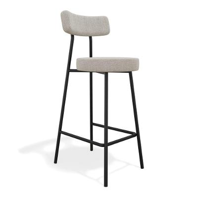 Banqueta Alta Cozinha Kobe Estofada Com Encosto Linho Cinza - Desk Design