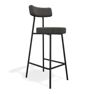 Banqueta Alta Cozinha Kobe Estofada Com Encosto Linho Grafite - Desk Design