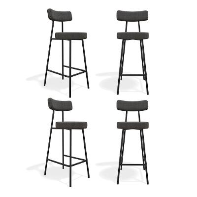 Kit 04 Banquetas Alta Cozinha Kobe Estofada Com Encosto Linho Grafite - Desk Design