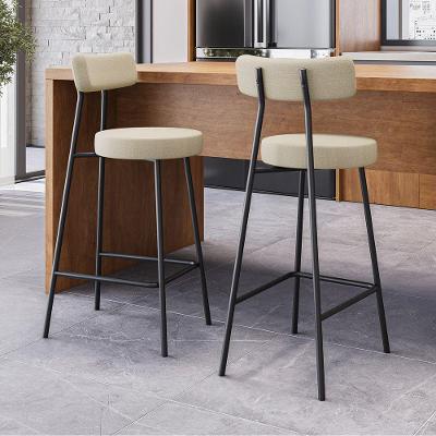 Kit 02 Banquetas Alta Cozinha Kobe Estofada Com Encosto Linho Bege - Desk Design