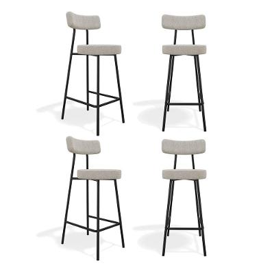 Kit 04 Banquetas Alta Cozinha Kobe Estofada Com Encosto Linho Cinza - Desk Design