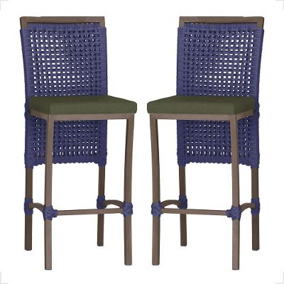 2 Banqueta Em Alumínio Roma Marrom Corda Náutica Tecido 13 Azul