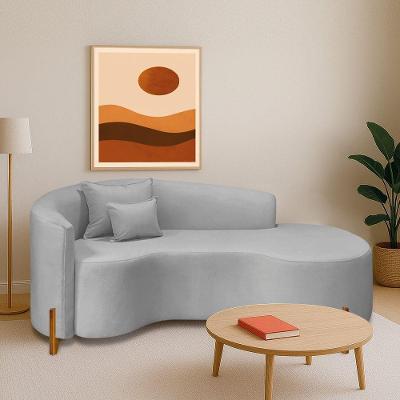 Divã Recamier Curvo Sala De Estar Recepção Inglaterra 200cm Pés Madeira Lado Direito Linho Cor Cinza Claro