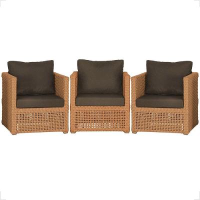 3 Poltronas Madri Alumínio Corda Náutica Estofado 9 Trama Terra Cota