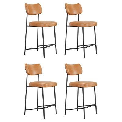 Kit 04 Banquetas Médias Para Cozinha Lila Estofada Com Encosto Couríssimo Whisky - Desk Design