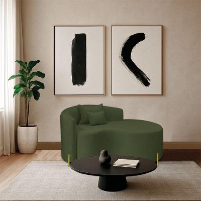 Divã Recamier Curvo Sala De Estar Recepção Inglaterra 150cm Pés Metal Dourado Lado Direito Linho Cor Verde