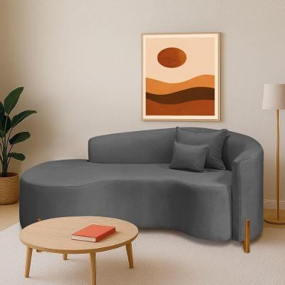 Divã Recamier Curvo Sala De Estar Recepção Inglaterra 180cm Pés Madeira Lado Esquerdo Linho Cinza Escuro