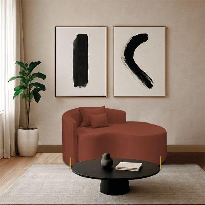 Divã Recamier Curvo Sala De Estar Recepção Inglaterra 150cm Pés Metal Dourado Lado Direito Bouclé Terracota