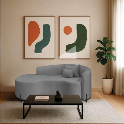 Divã Recamier Curvo Sala De Estar Recepção Inglaterra 200cm Pés Metal Preto Lado Esquerdo Bouclé Cinza