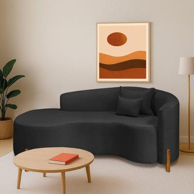 Divã Recamier Curvo Sala De Estar Recepção Inglaterra 200cm Pés Madeira Lado Esquerdo Bouclé Preto