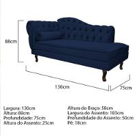 Kit Diva Recamier Diana 130cm Lado Direito e 02 Poltronas Julia Suede Azul Marinho - 3