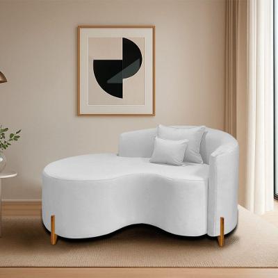 Divã Recamier Curvo Sala De Estar Recepção Inglaterra 150cm Pés Madeira Lado Esquerdo Bouclé Cor Branco