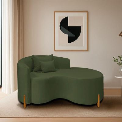 Divã Recamier Curvo Sala De Estar Recepção Inglaterra 150cm Pés Madeira Lado Direito Linho Cor Verde