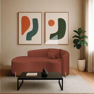 Divã Recamier Curvo Sala De Estar Recepção Inglaterra 180cm Pés Metal Dourado Lado Esquerdo Bouclé Cor Terracota