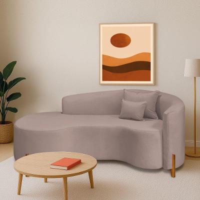 Divã Recamier Curvo Sala De Estar Recepção Inglaterra 200cm Pés Madeira Lado Esquerdo Linho Rosê