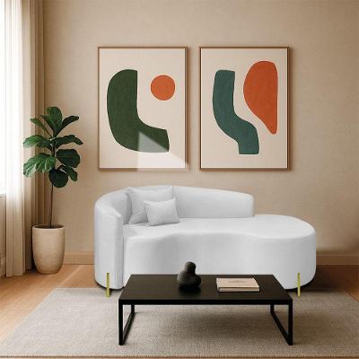 Divã Recamier Curvo Sala De Estar Recepção Inglaterra 180cm Pés Metal Dourado Lado Direito Bouclé Cor Branco