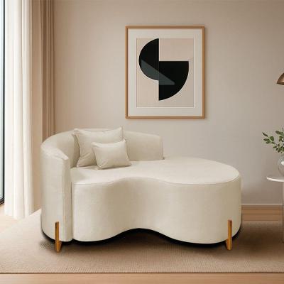 Divã Recamier Curvo Sala De Estar Recepção Inglaterra 150cm Pés Madeira Lado Direito Bouclé Bege