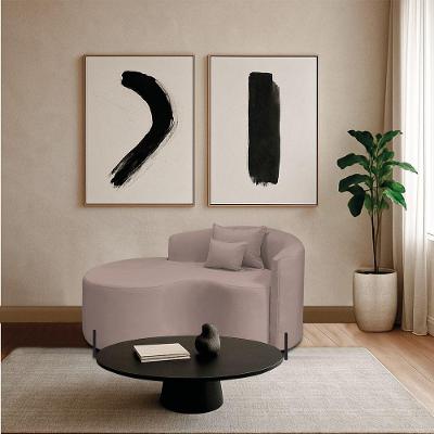 Divã Recamier Curvo Sala De Estar Recepção Inglaterra 150cm Pés Metal Preto Lado Esquerdo Linho Rosê